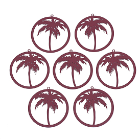 430 Stainless Steel Filigree Pendants, Spray Painted, Etched Metal Embellishments, Ring with Coconut Tree