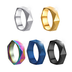 Faceted Titanium Steel Wide Band Rings for Men, Hexagon