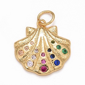 Rack Plating Brass Micro Pave Colorful Cubic Zirconia Pendants, Cadmium Free & Nickel Free & Lead Free, Long-Lasting Plated, Shell