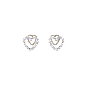 Alloy Double Heart Stud Earrings with Imitation Pearl for Women