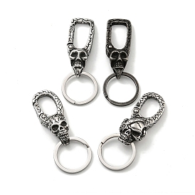 Tibetan Style 316 Surgical Stainless Steel Fittings with 304 Stainless Steel Key Ring, Skull