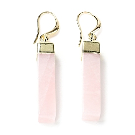 Natural Rose Quartz Rectangle Dangle Earrings, Light Gold Plated Brass Jewelry for Women, Cadmium Free & Lead Free