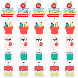 25 шт 5 стили подвески из непрозрачной смолы, с фурнитурой платина железная, имитация канцелярских принадлежностей, разнообразные