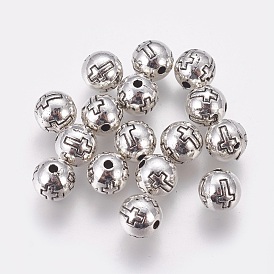 Alloy European Style Beads, Round with Cross