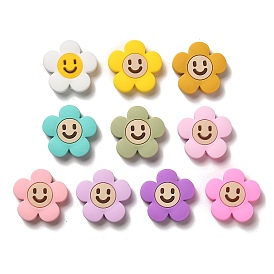 200Pcs 10 Colors Silicone Beads, Flower with Smiling Face, Silicone Teething Beads