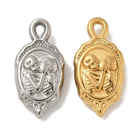 Ion Plating(IP) 304 Stainless Steel Pendants, Oval with Skeleton Charm