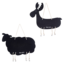 Gorgecraft Wooden Hanging Wordpad, with Hemp Rope, Iron Bells, Sheep & Deer