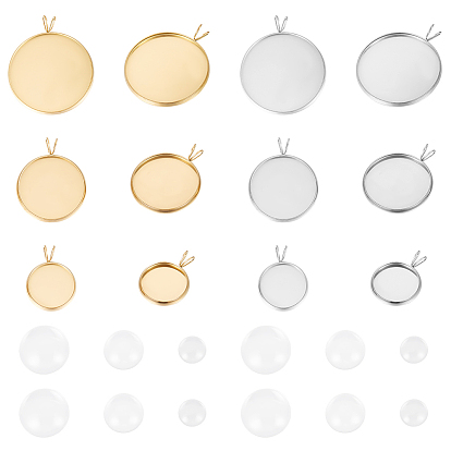 Набор для изготовления плоских круглых подвесок своими руками, в том числе 304 подвеска из нержавеющей стали с кабошоном, Кабошоны из стекла