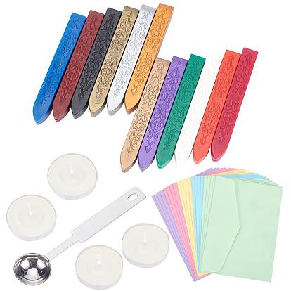 DIY Wax Seal Stamp Kits, Including Sealing Wax Sticks, Candle, Stainless Steel Spoon, Colored Blank Mini Paper Envelopes