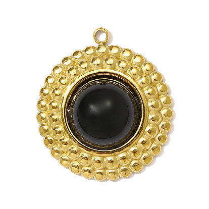 304 подвески из нержавеющей стали с синтетическим черным ониксом, круглые, ионное покрытие (ip), реальный 18 k позолоченный