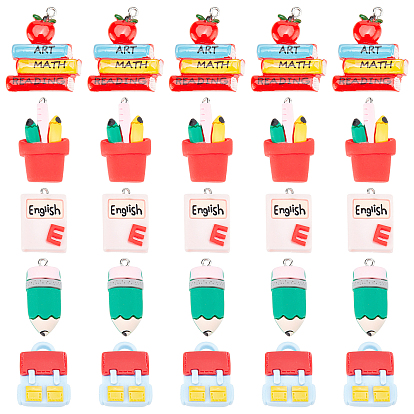 25 шт 5 стили подвески из непрозрачной смолы, с фурнитурой платина железная, имитация канцелярских принадлежностей, разнообразные