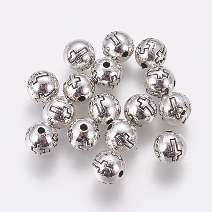 Alloy European Style Beads, Round with Cross