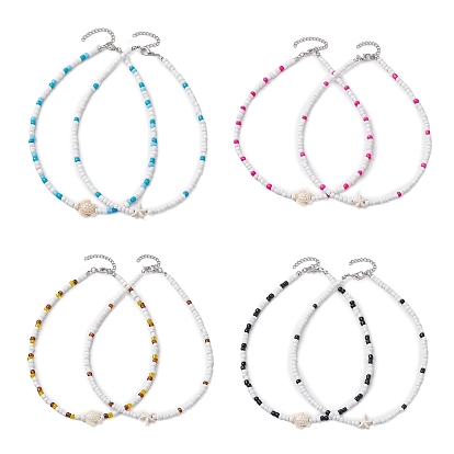 2 шт. летние пляжные ожерелья из стеклянного бисера, ожерелья из синтетической бирюзы черепах и морских звезд