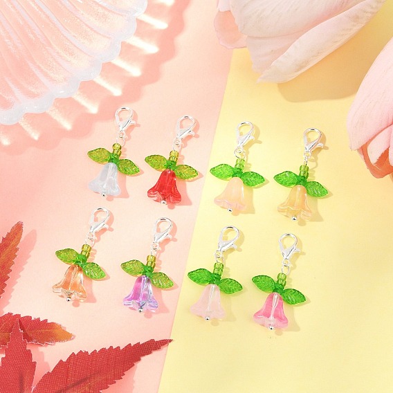 8шт. тюльпаны акриловые и стеклянные подвесные украшения, Застежки-когти из сплава омара, подвески для украшений сумок