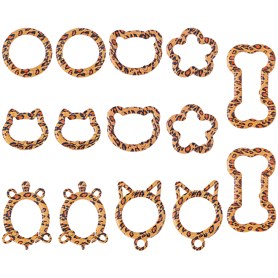 14 pcs 7 styles anneaux de porte à ressort en alliage, imprimé léopard, formes mixtes