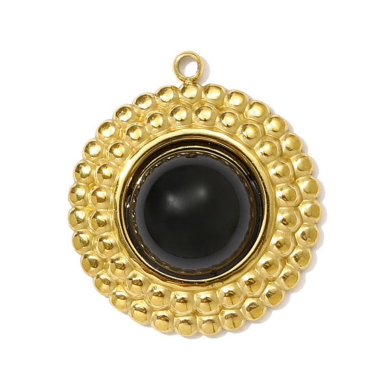 304 подвески из нержавеющей стали с синтетическим черным ониксом, круглые, ионное покрытие (ip), реальный 18 k позолоченный