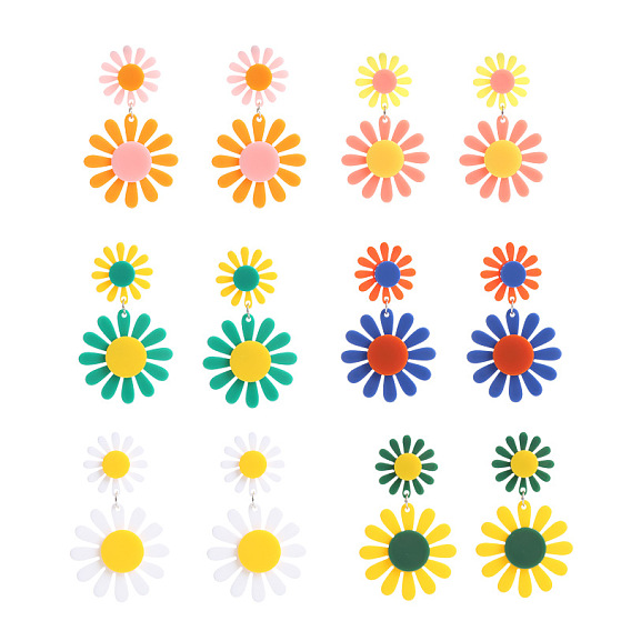 Богемные акриловые серьги-гвоздики, цветок, платина