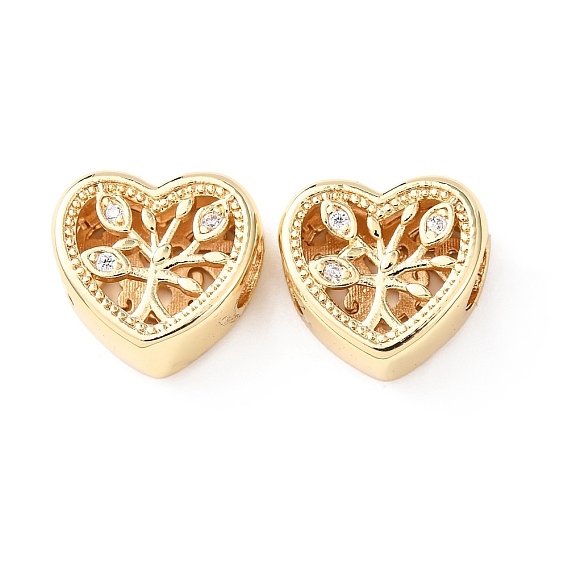 Латунь микропаве прозрачный кубический цирконий европейский бисер, бусины с большим отверстием, сердце с рисунком древа жизни