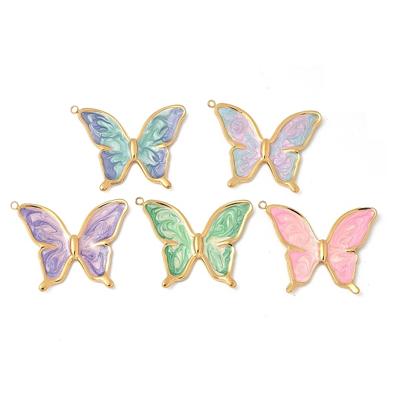304 нержавеющей стальной эмали подвески, очарование бабочки, реальный 18 k позолоченный, ионное покрытие (ip)