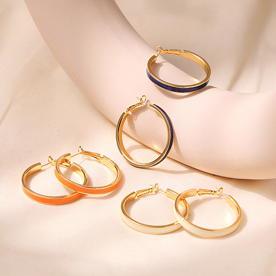 Серьги-кольца из латуни с эмалью, золотые