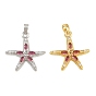 Brass Micro Pave Cerise Cubic Zirconia Pendants, Starfish Charms