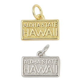 Латунь прелести, прямоугольник со словом hawaii, с целью перехода в кольце, без кадмия и без свинца, стойки покрытие, долговечный