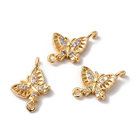 Brass Micro Pave Cubic Zirconia Connector Charms, Butterfly Links, Golden