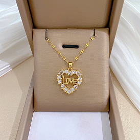 Ожерелье с подвеской в виде сердца со словом «любовь» из латуни и стразами, с 201 цепями из нержавеющей стали