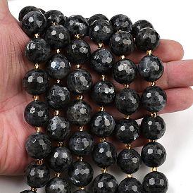 Натуральные нити бус из ларвикита, граненые, круглые, с бисером