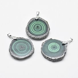 Natural Malachite Pendants, with Alloy Findings, Nuggets, Platinum