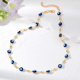 Bracelet oeil goutte d'huile bleu géométrique & collier oeil du diable - accessoires de mode tendance