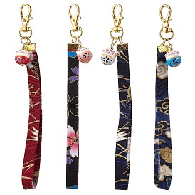 Japanese Polyester Wristband Pendant Decoration, Lucky Cat Porcelain and Swivel Lobster Claw Clasps Charms for Bag Ornaments