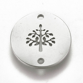 304 Stainless Steel Links/Connectors, Flat Round with Tree