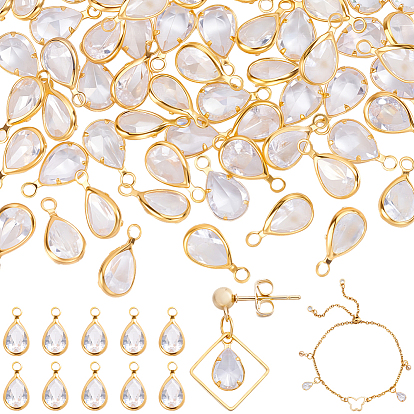 60Pcs Brass Micro Pave Cubic Zirconia Charms, Golden