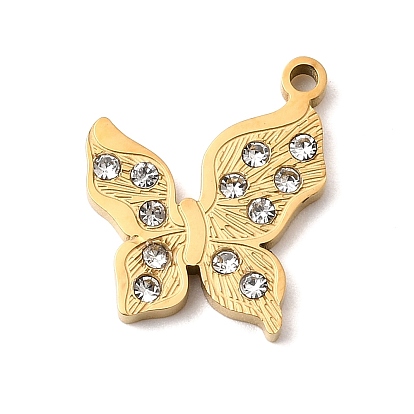 304 подвески из нержавеющей стали, бабочки прелести, со стразами, ионное покрытие (ip)