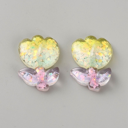 Прозрачного акрилового кабошонов, с блестками, Цветок тюльпана