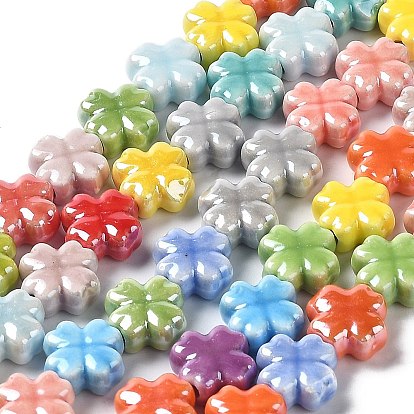 Handmade Porcelain Beads Strands, Bright Glazed Porcelain, Clover