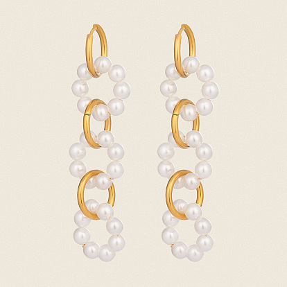 304 серьги-кольца из нержавеющей стали круглой формы, с имитацией жемчуга