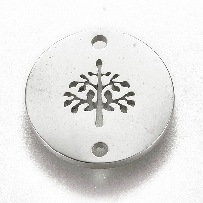304 Stainless Steel Links/Connectors, Flat Round with Tree