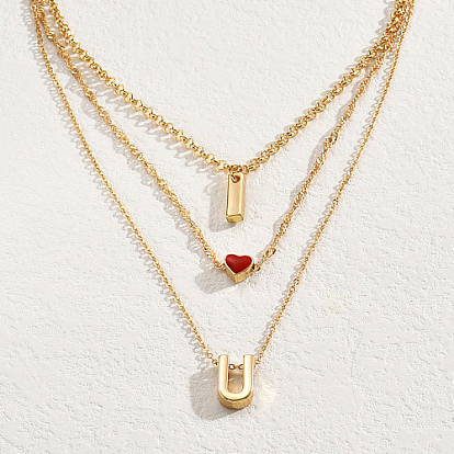 Iron Cable Chains 3 Layer Necklaces, I Love You Necklace for Valentine's Day