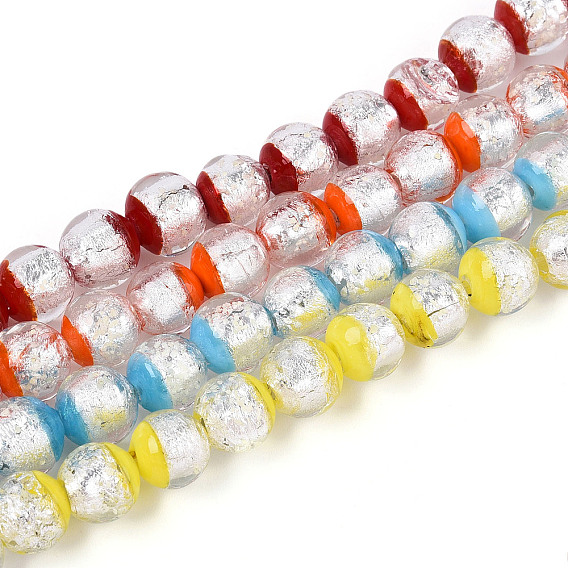 Светящиеся бусины ручной работы из серебряной фольги в технике лэмпворк, круглые, светится в темноте