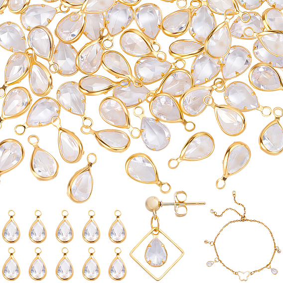60Pcs Brass Micro Pave Cubic Zirconia Charms, Golden
