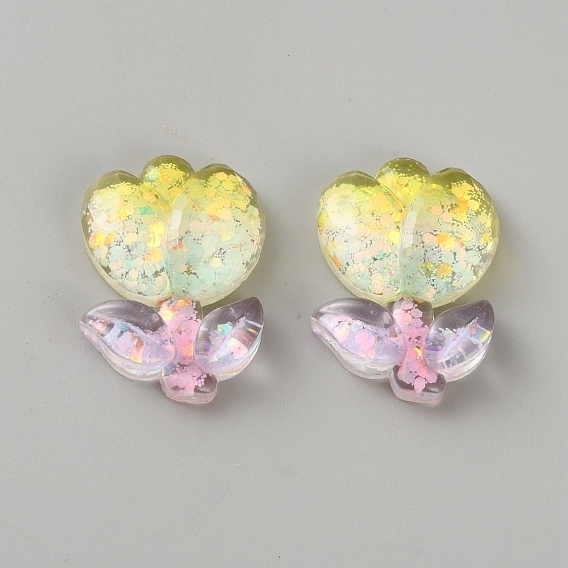 Прозрачного акрилового кабошонов, с блестками, Цветок тюльпана