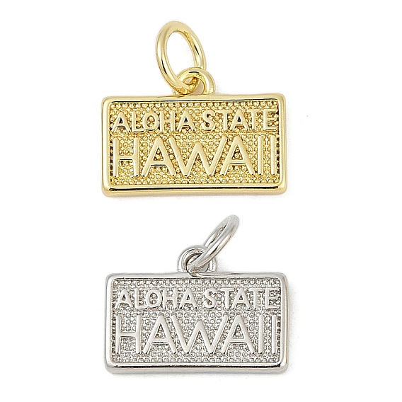 Латунь прелести, прямоугольник со словом hawaii, с целью перехода в кольце, без кадмия и без свинца, стойки покрытие, долговечный