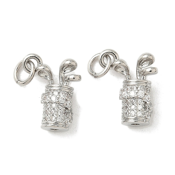 Brass Micro Pave Cubic Zirconia Pendants, Golf Charms, Long-Lasting Plated, Cadmium Free & Lead Free, Rack Plating