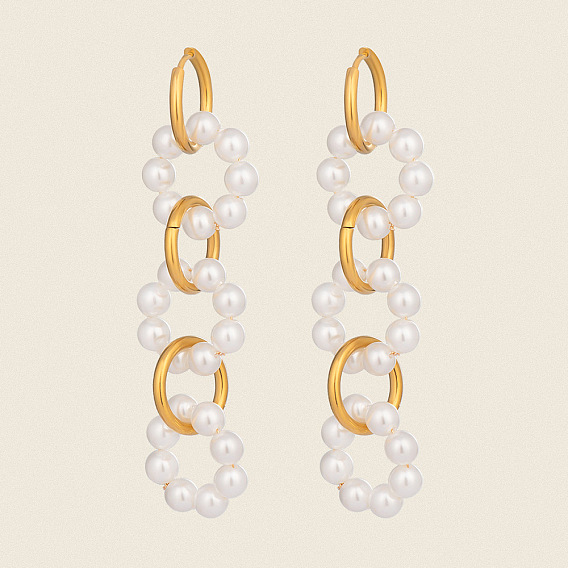 304 серьги-кольца из нержавеющей стали круглой формы, с имитацией жемчуга