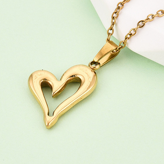 304 подвесные из нержавеющей стали ожерелья, сердце кольцо, ионное покрытие (ip)