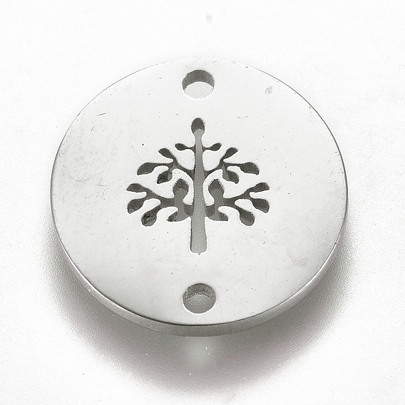 304 Stainless Steel Links/Connectors, Flat Round with Tree