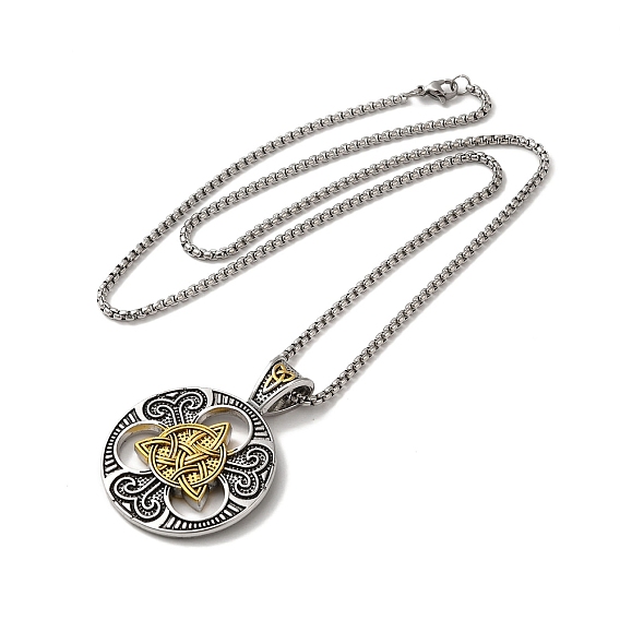 Two Tone Hollow Sailor Knot Alloy Pendant Necklace with Box Chains