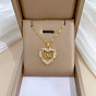 Heart with Word Love Brass with Rhinestone Pendant Necklaces, with 201 Stainless Steel Dapped Chains